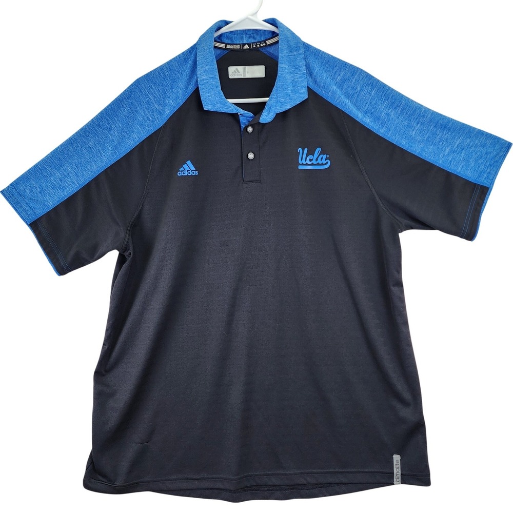 Adidas UCLA Bruins Polo‎ Shirt Men's XL Black Blue Climalite Short Sleeve